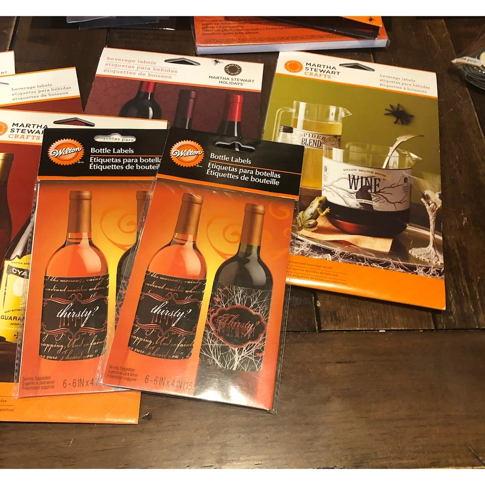 NWT MARTHA STEWART Holidays Halloween Party Wine Bottle Adhesive Decor 48 Labels